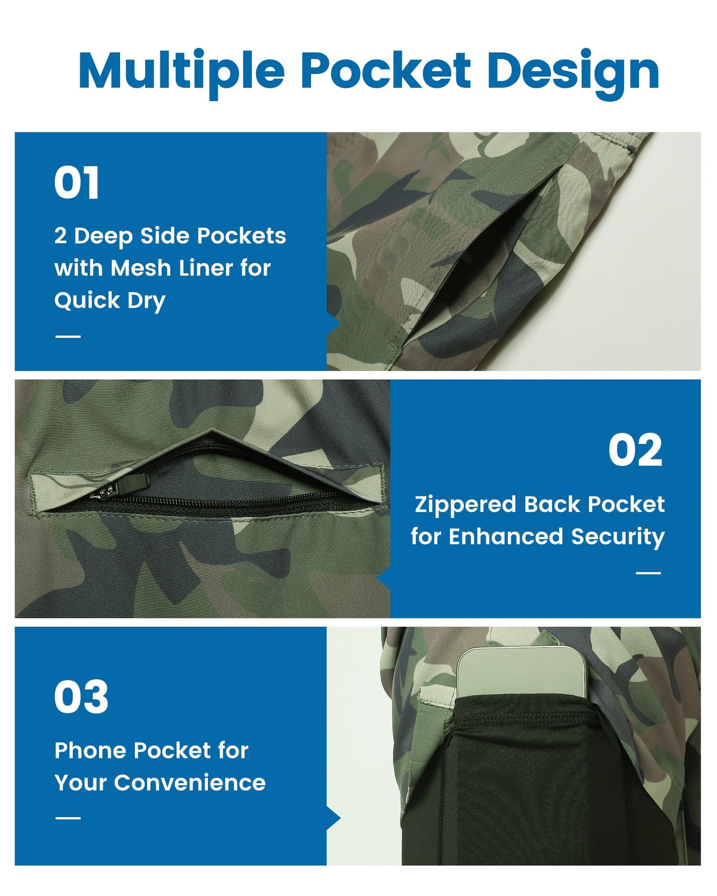 maamgic Mens Swim Trunks with Compression Liner 7 Inch Inseam Mens Bathing Suit Quick Dry Swimming Trunks Swimsuit Camo X-Large