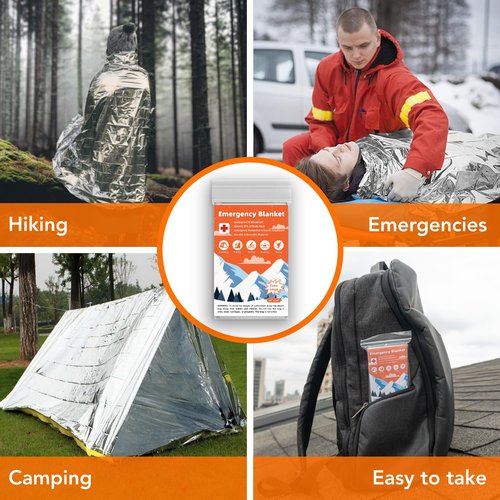 Phafaloop 6 Pack Emergency Thermal Blanket Survival, 84” x 64” Extra Large Mylar Blankets for Outdoor, Space Blanket, Silver Foil for Survival, Survival Kit Camping Blankets, Body Warmer, Hiking
