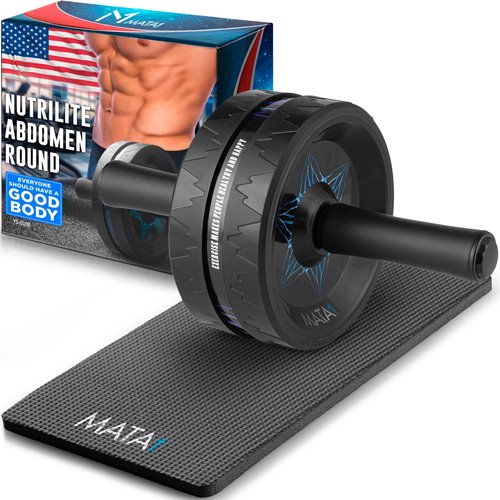 Mata1 Ab Roller Wheel, Abs Workout Machine, Perfect for Core & Abdominal Strength Training, Exercise Wheels for Home Gym w/Knee Pad, Fitness Equipment for Sports