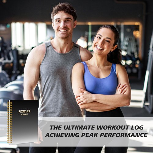 Fitness Journal Workout Planner for Women & Men - A5(5.5" x 8.5") Sturdy Workout Log Book for Gym & Personal Home Workouts - Black