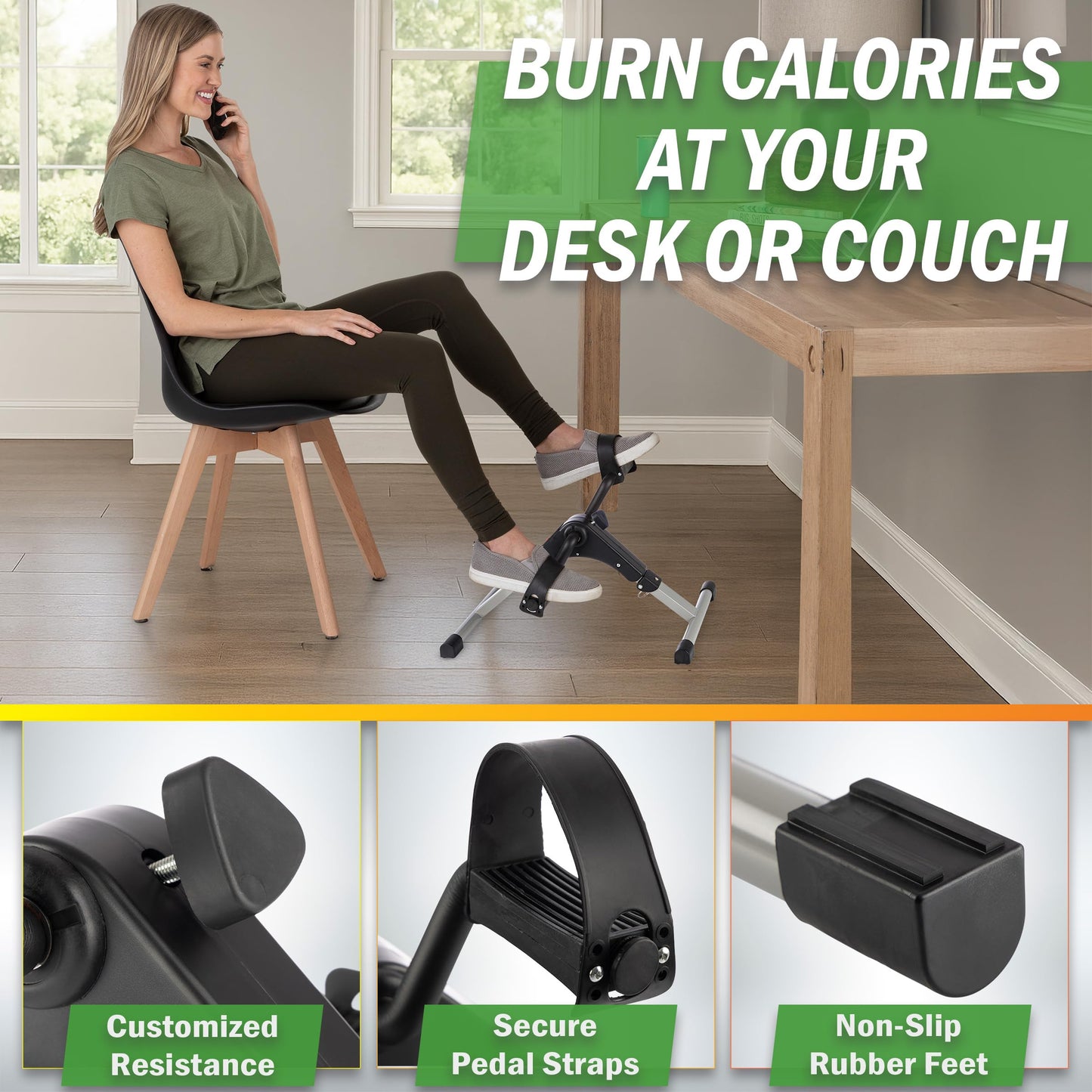 Under Desk Bike Pedal Exerciser with Calorie Tracker and Adjustable Resistance - Mini Foldable Indoor Home Gym Exercise Equipment by Wakeman