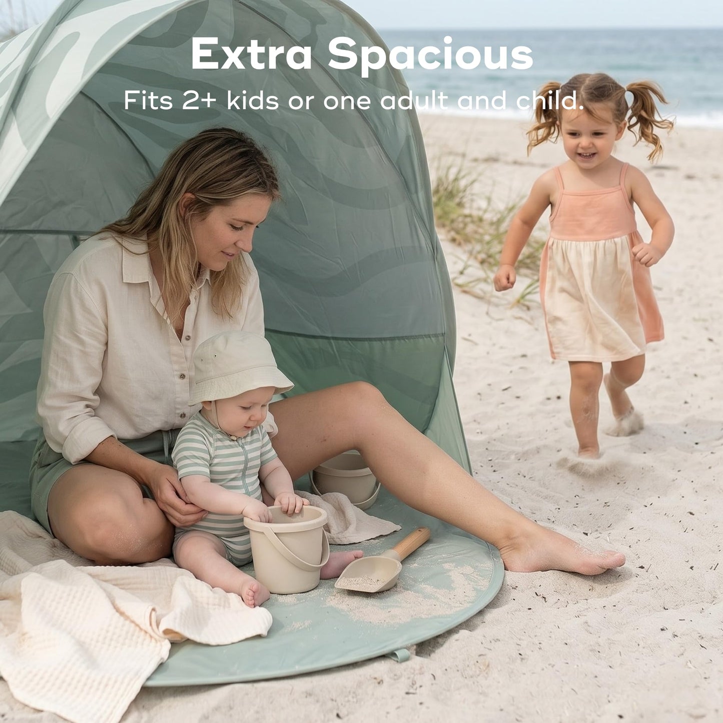 Babymoov Moov & Protect Anti-UV Cooling Beach Tent for Babies with Integrated Mosquito Net, Portable, Green Lagoon (Summer 2025 Edition)