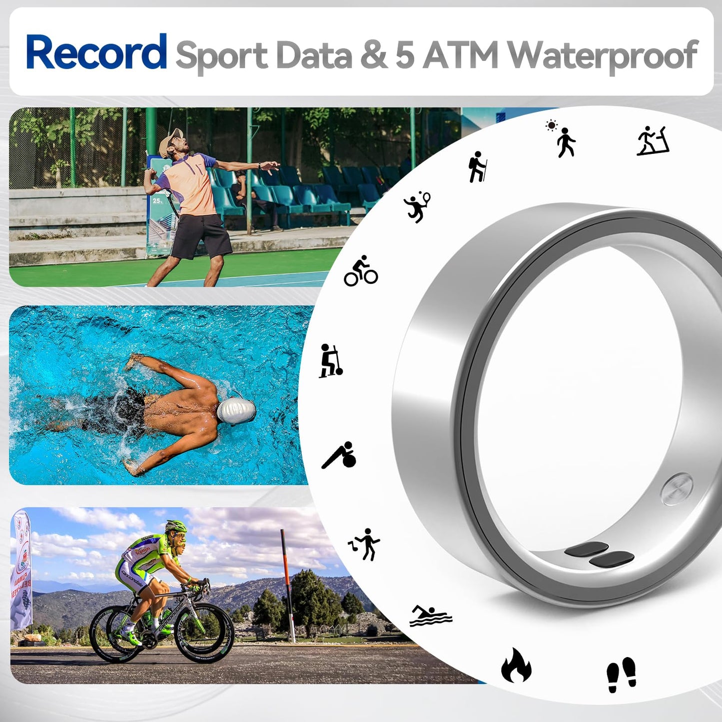 Smart Ring for Women Men,Sleep Tracking Wearable,Fitness Tracker Ring with Step/Heart Rate/Blood Oxygen/Distance/Calorie,Clock Vibration,No Subscription Fee,5ATM Waterproof, iOS&Android(Silver 8)