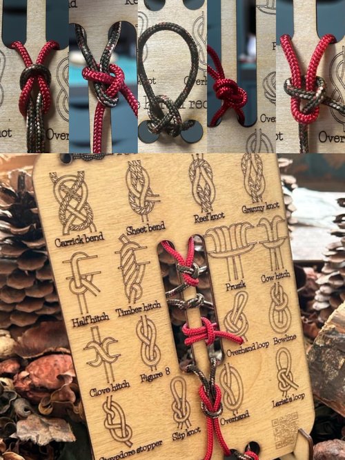 Learn Knot Training Board，Hand-Carved Stylish and Popular 16 Knots Practical Knot Practice Board Set is Perfect for Beginners and Professionals Or Campers, Survivalists and DIY Enthusiasts