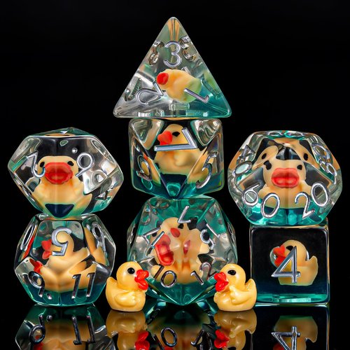Weyano Resin D&D Dice Set, 7pcs Polyhedral Dice (D4, D6, D8, D10, D12, D20, D%) for Dungeons and Dragons, RPG, MTG (Yellow Duck)