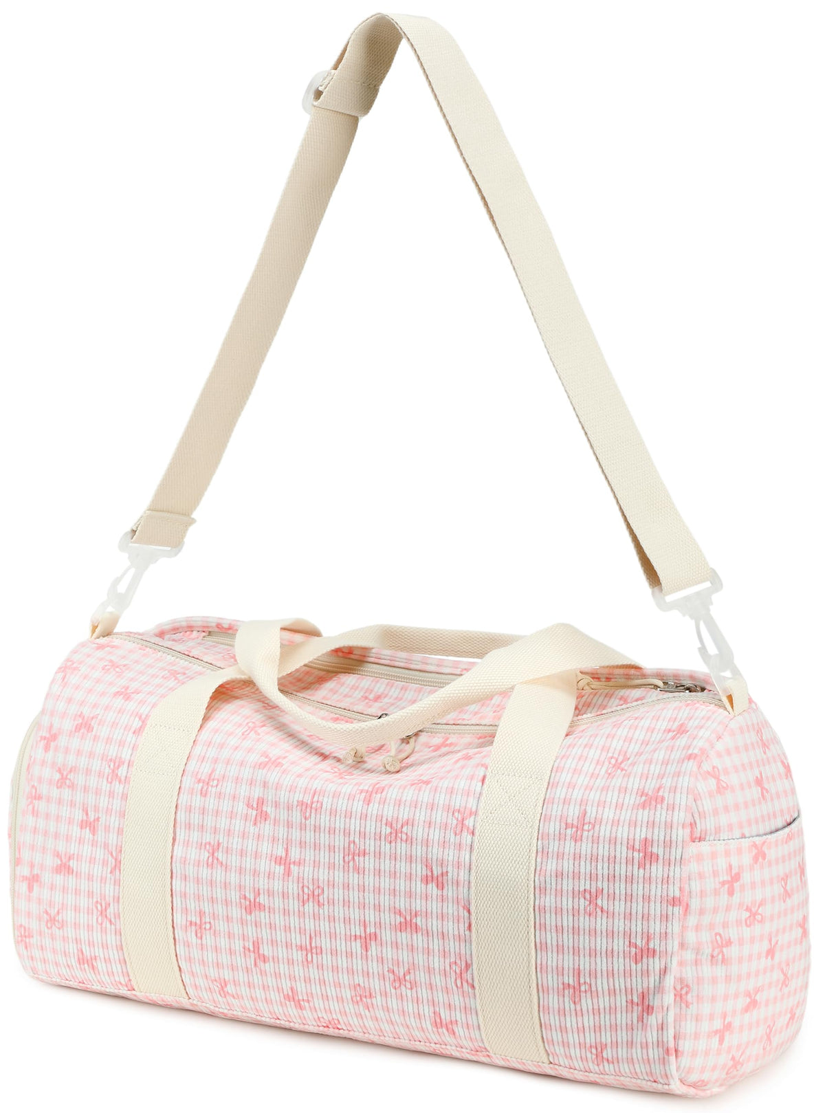 LEDAOU Kids Duffle Bag Girls Overnight Travel Sport Gym Bag Weekender Carry On Shoulder Dance Bag with Shoe Compartment & Wet Pocket (Pink Bow Checkered)