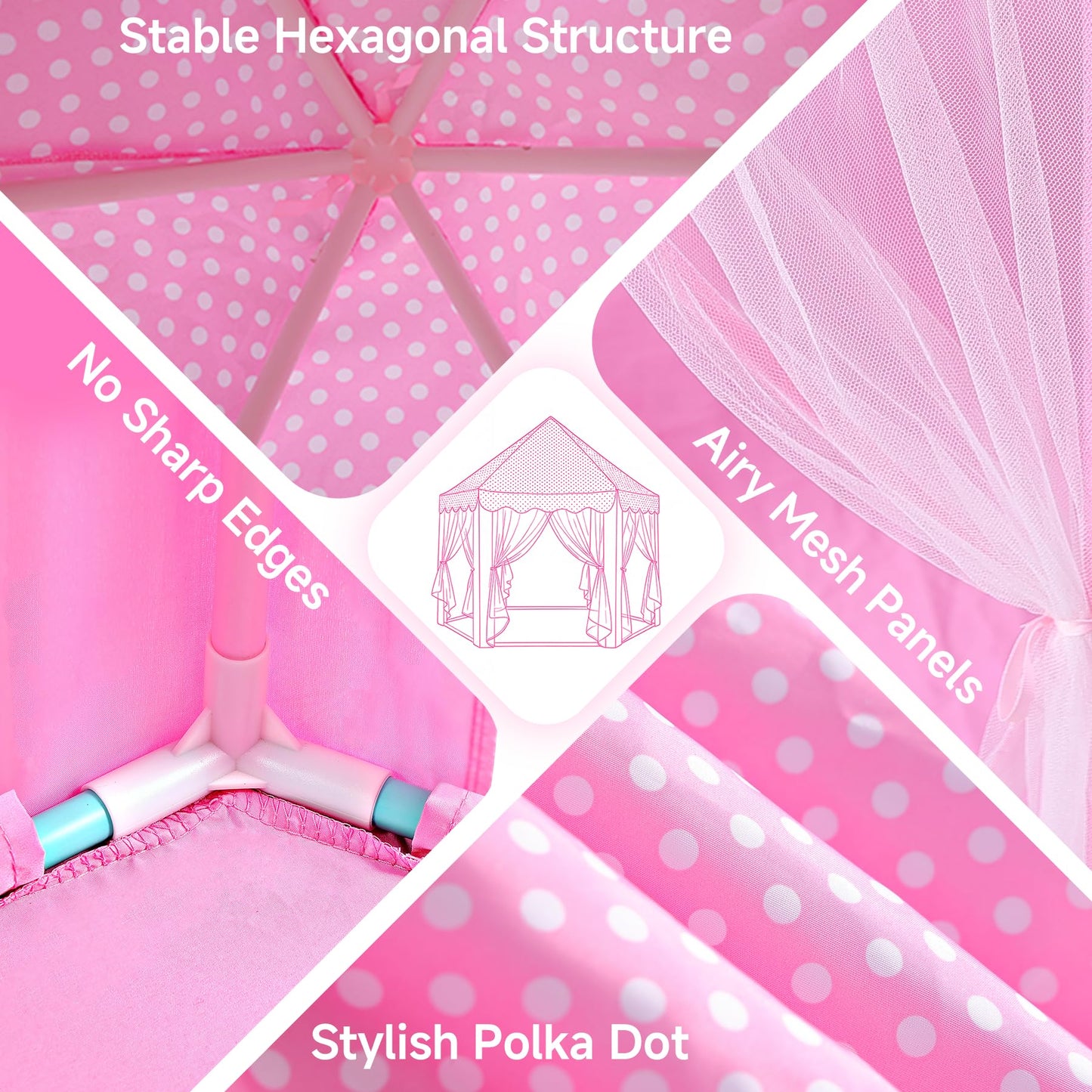 Monobeach Princess Tent Girls Large Playhouse Kids Castle Play Tent with Star Lights Toy for Children Indoor and Outdoor Games, 55'' x 53'' (DxH) (Pink Princess with Play Mat)