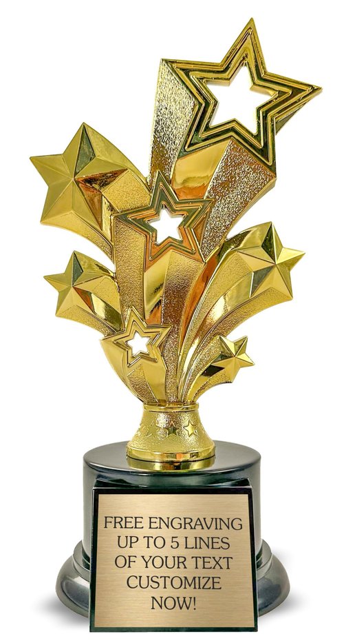 Awards4U Gold Star Trophy - 8 Inches Tall Rising Star Trophy Award with Custom Engraved Plate - Personalized Star Trophies for Employee, Sports, Students, and Achievement Recognition