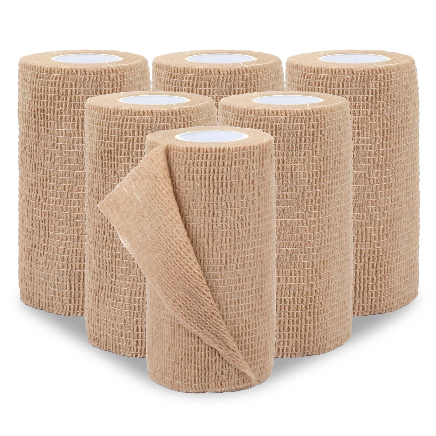 BEVTEE Self Adhesive Bandage Wrap 6 Pack, 4" X 5 Yards Elastic Coban Wrap, Compression Non-Woven Sports Athletic Tape for Wrist, Ankle, Hand, Leg, Swelling, Vet, Grip Tape