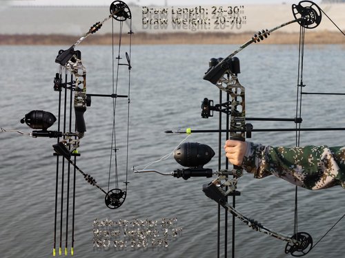 CENWTY Compound Bow Fishing Combo Kit 20-70 LBS Hunting Bow with Bowfishing Arrow and Reel for Archery, Complete Right-Handed Camo Kit