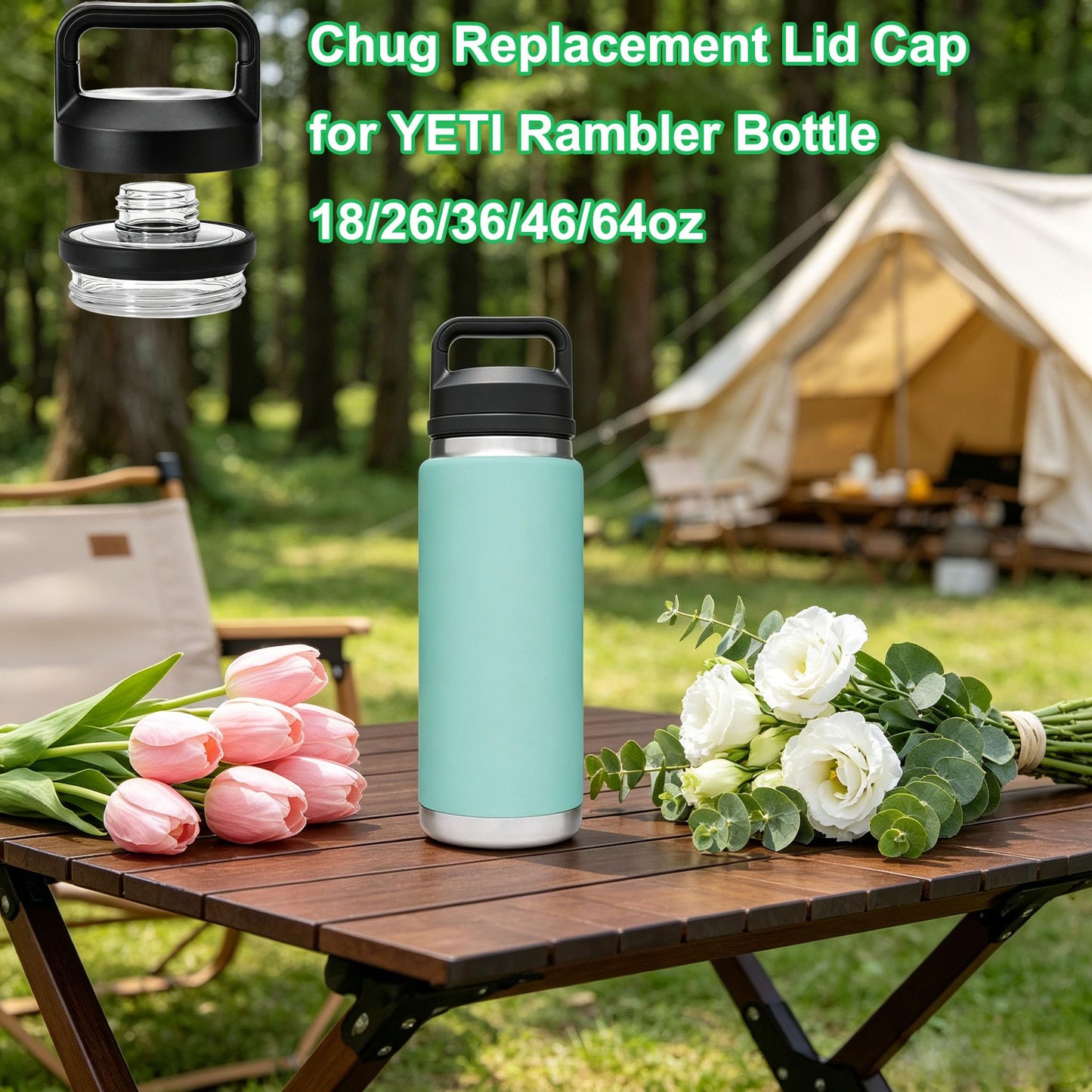 Replacement for YETI Rambler Bottle Chug Cap Lid, Screw Top Lid Replacement Fits for 18/26/ 36/64 oz YetiRambler, Chug CapLid Replacement for Yeti Rambler Models