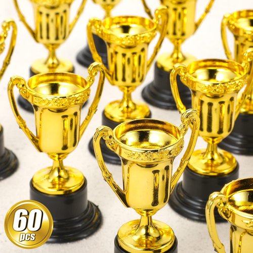 Fumete 60 Pack Mini Trophies for Kids 3. 4 Inch Plastic Golden Award Trophies Prize for Sports, Party Favors, Kids Classroom School Rewards, Competition or Celebration Awards, Sports Tournament