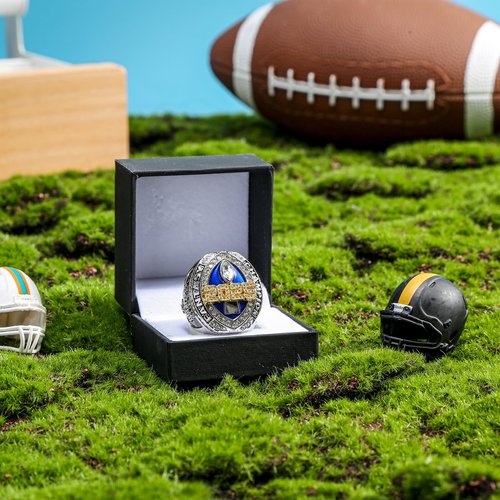 LANGE HOME Fantasy Football Ring 2024,Fantasy Football Championship Ring with High-Grade Gift Box,League Champion Trophy Rings Premium Award for Winner (BLUE, 11-D20.22MM-C65MM)