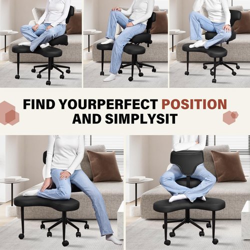 Meditation Chair Plus, Cross Legged Chair with Wheels, ADHD Chair, Criss Cross Desk Chair with Lumbar Support and Adjustable Stool, Flexible Design for Fidgety Sitters, Black