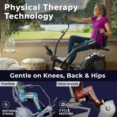 Teeter FreeStep Recumbent Cross Trainer Stepper, Zero-Impact Exercise Bike Alternative w/Patented Physical Therapy Stride, Up to 350lb, Free App w/Trainer Workouts (LT3+Mat+Gel Seat Bundle)