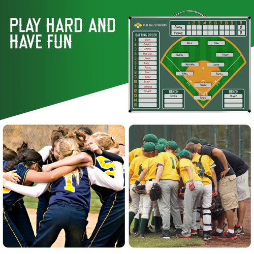 Play Ball Situations - Magnetic Baseball Lineup Board for Dugout - Won’t Warp or Crack, Magnets Always Hold - Dry Erase Softball Lineup Board - Durable 2-Sided Baseball Clipboard for Coaches