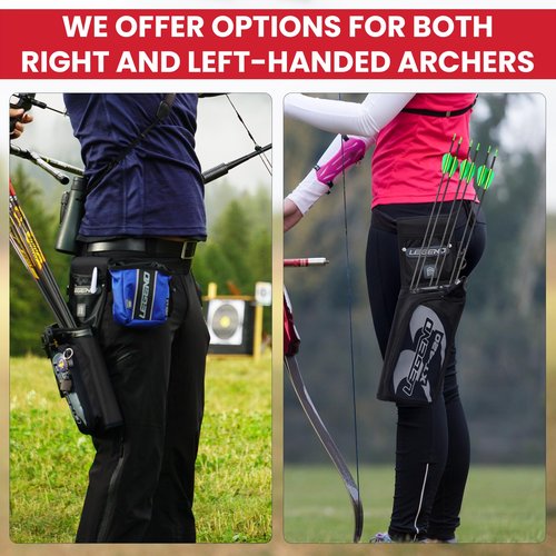 Legend XT420 Arrow Quiver - Quiver Arrow Holder, Archery Quiver with 3 Arrow Tube, Durable Nylon Hip Quivers with Multiple Pockets for Archery Accessories, Score Card & Tools - Right Handed, Black