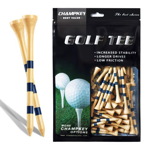 CHAMPKEY Premium Bamboo Golf Tees Pack of 120 (2-3/4" & 3-1/4") | Friendly Biodegradable Material, More Sturdy and Stable