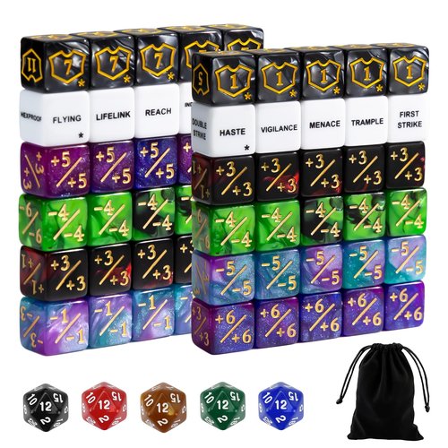FIGURESLAB 65PCS MTG Dice Keywords Counters Bulk Ability MTG Tokens, Shield Life Counter 6 Sided Dice Set for Magic Card, CCG Creature Stats TCG Cards Gaming Accessories