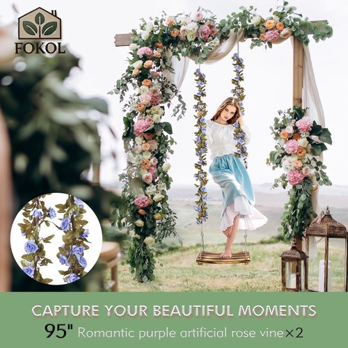 FOKOL 2025 Upgraded Large Wooden Swing Seat, 24"x 9.8", Hanging Tree Swing for Adults & Kids, 500lbs Load, Adjustable Nylon Rope & Tree Straps, Indoor/Outdoor Swings with Purple Floral Garland