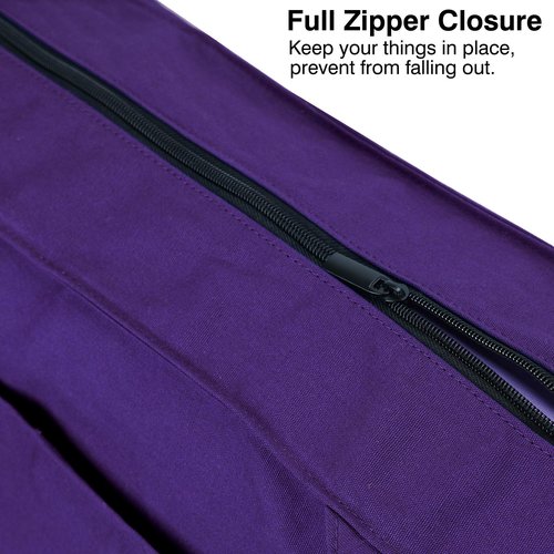 KUAK Extra Large Yoga Mat Bag with Zippered Top & 5 Pockets - Premium Canvas Tote with Yoga Mat Carrying Strap for Pilates, Gym, Fitness Block & Gear-Purple