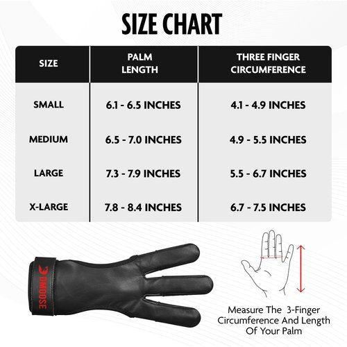DMoose Archery Glove, Leather Gloves for Recurve & Compound Bow - Non-Slip Padded Tips for Grip Stability, Three Finger Protected Design Archery Finger tab, Archery Accessories for Men, Women & Youth