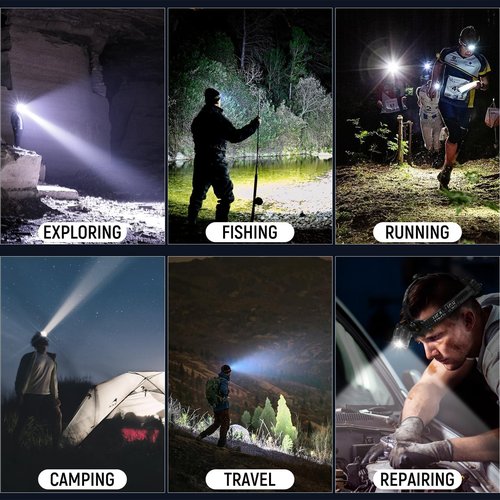 Vinderfine Headlamp Rechargeable 2 Pack, Bright LED Headlamp for Adults, 135° Adjustable, 3 Modes, IPX6 Waterproof Head Lamp for Outdoor Camping Climbing Hiking