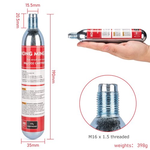 88 Gram CO2 Cartridges, M16 x 1.5 Threaded,High-Grade CO2 Cylinder CO2 Cartridges for Paintball Guns,Pellet Guns, BB Guns and Airsoft Guns (88g-2PCS)