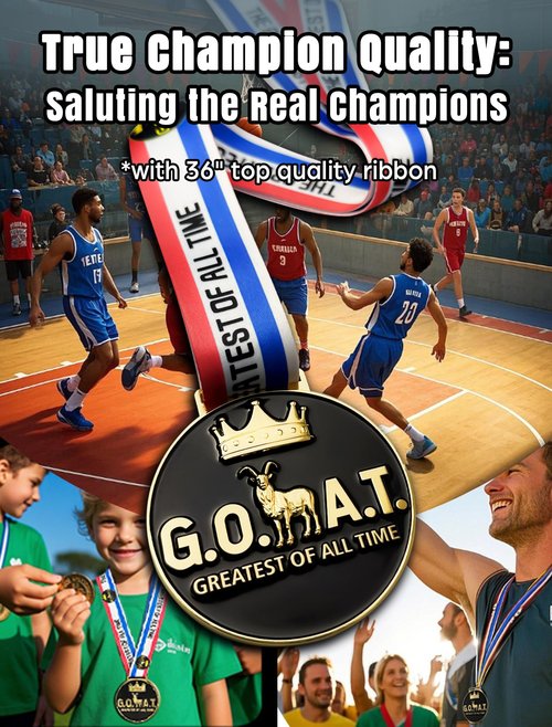 BSTWARM Goat Medal - 3' Heavy Duty Goat Necklace, Double-Sided 3D Engraved Championship Trophy for Sports Awards, MVP Gifts & Collections