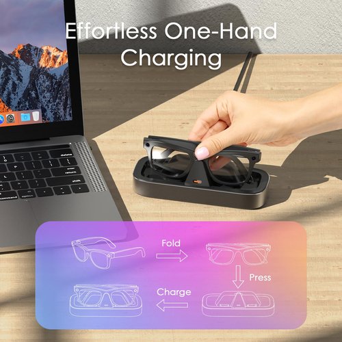 Charging Station for Meta Ray-Ban Glasses - Wayfarer, Skyler & Headliner Charger with LED Indicator, Space Gray