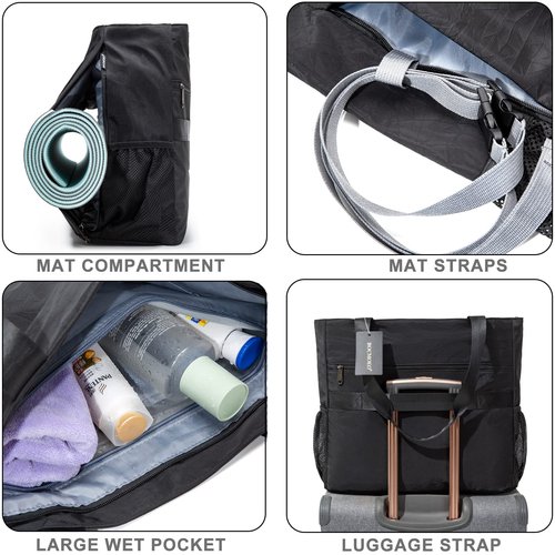 BOCMOEO Yoga Mat Bag, Black, 18*16*6.5 inch, Fits Any Size Mat, Waterproof, 30L Capacity, 7 Pockets, Adjustable Strap, Ideal for Yoga, Gym, Travel