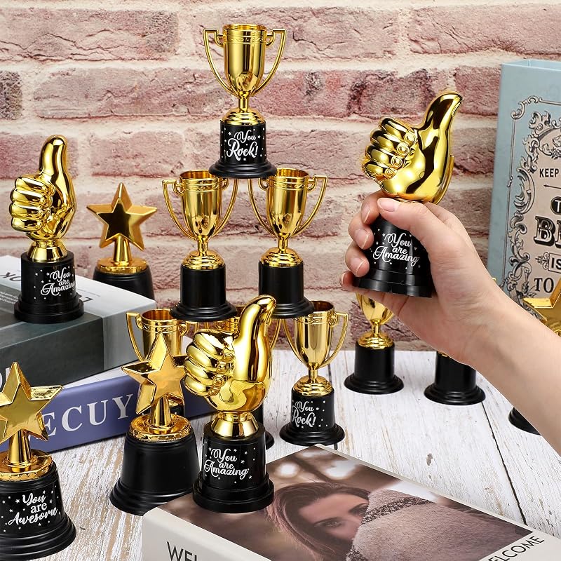Bulk 36 Pack Gold Trophy Awards - 3 Styles, 4.6-5 Inch Plastic Trophies