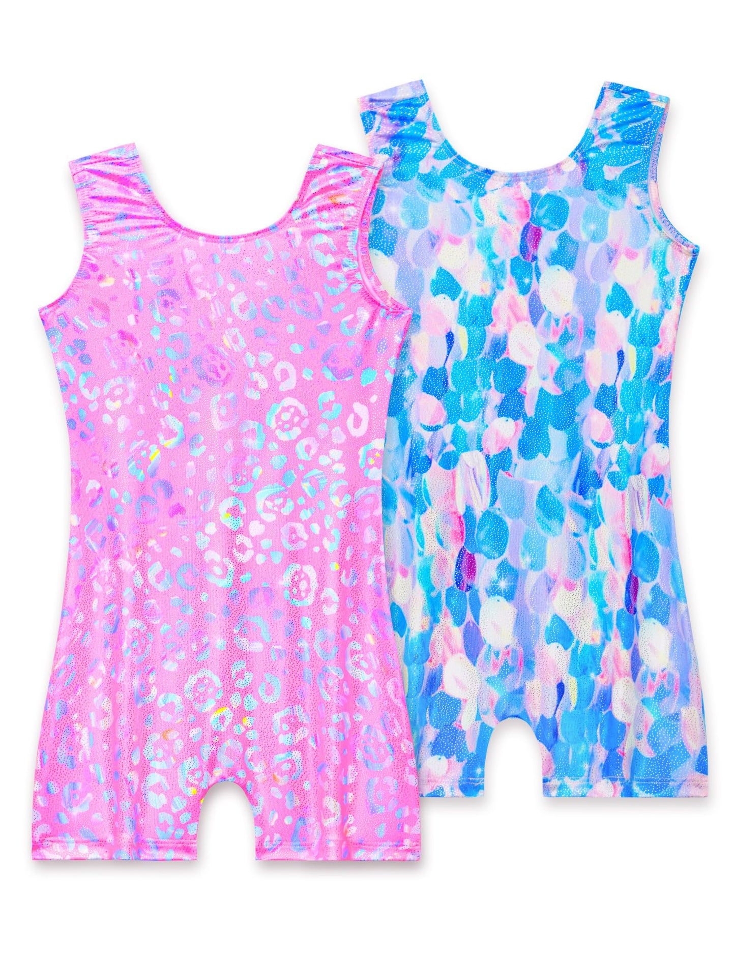 Nokecina Girls Gymnastics Leotards Size 5-6 Years Old Shiny Pink Blue 2 Pack Gym Outfits Biketards