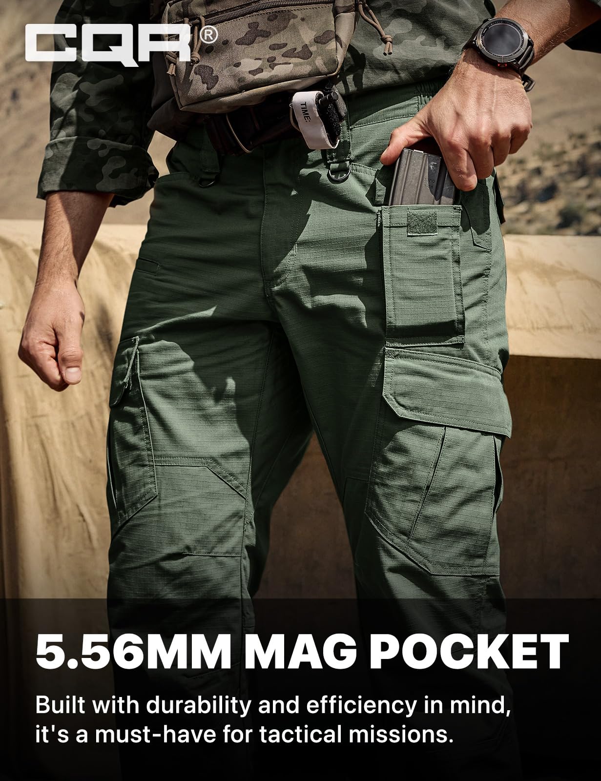 CQR Men's Tactical Pants, Water Resistant Ripstop Cargo Pants, Lightweight EDC Work Hiking Pants, Outdoor Apparel, Raider Mag Green Kelp, 40W x 30L