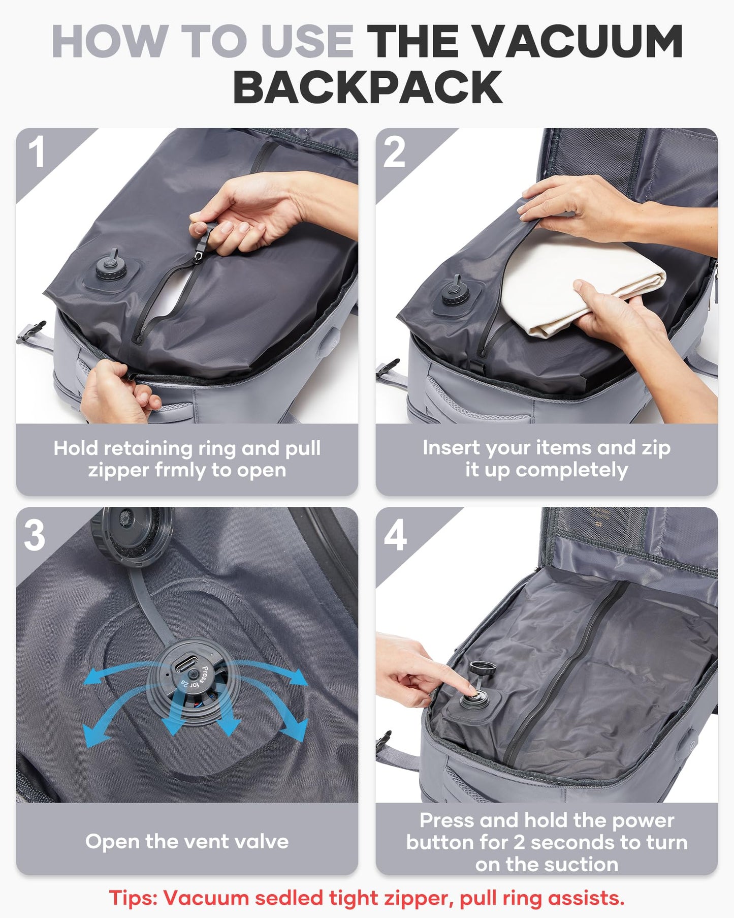 coofay Vacuum Backpack Travel with Pump Vacpack Travel Backpack with Vacuum System Mochila de Viaje Compresion al Vacio Easyvacpack Airbag Backpacks for Traveling Carry on Luggage