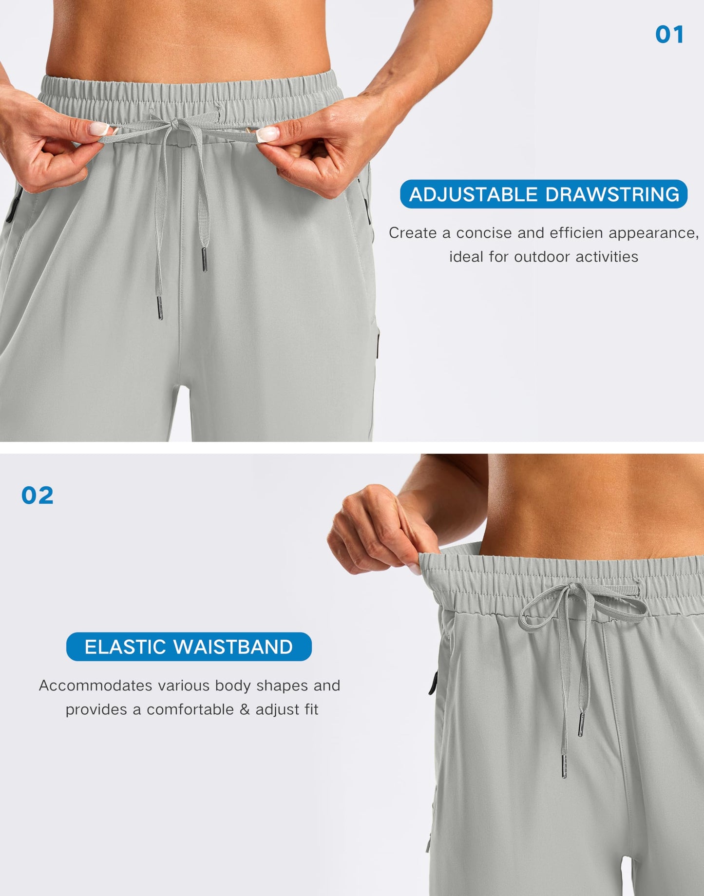 SANTINY Women's 13''/ 15"/ 17'' Long Hiking Shorts with Zipper Pockets Lightweight Quick Dry Below The Knee Capris for Women (Bright Gray_XL)