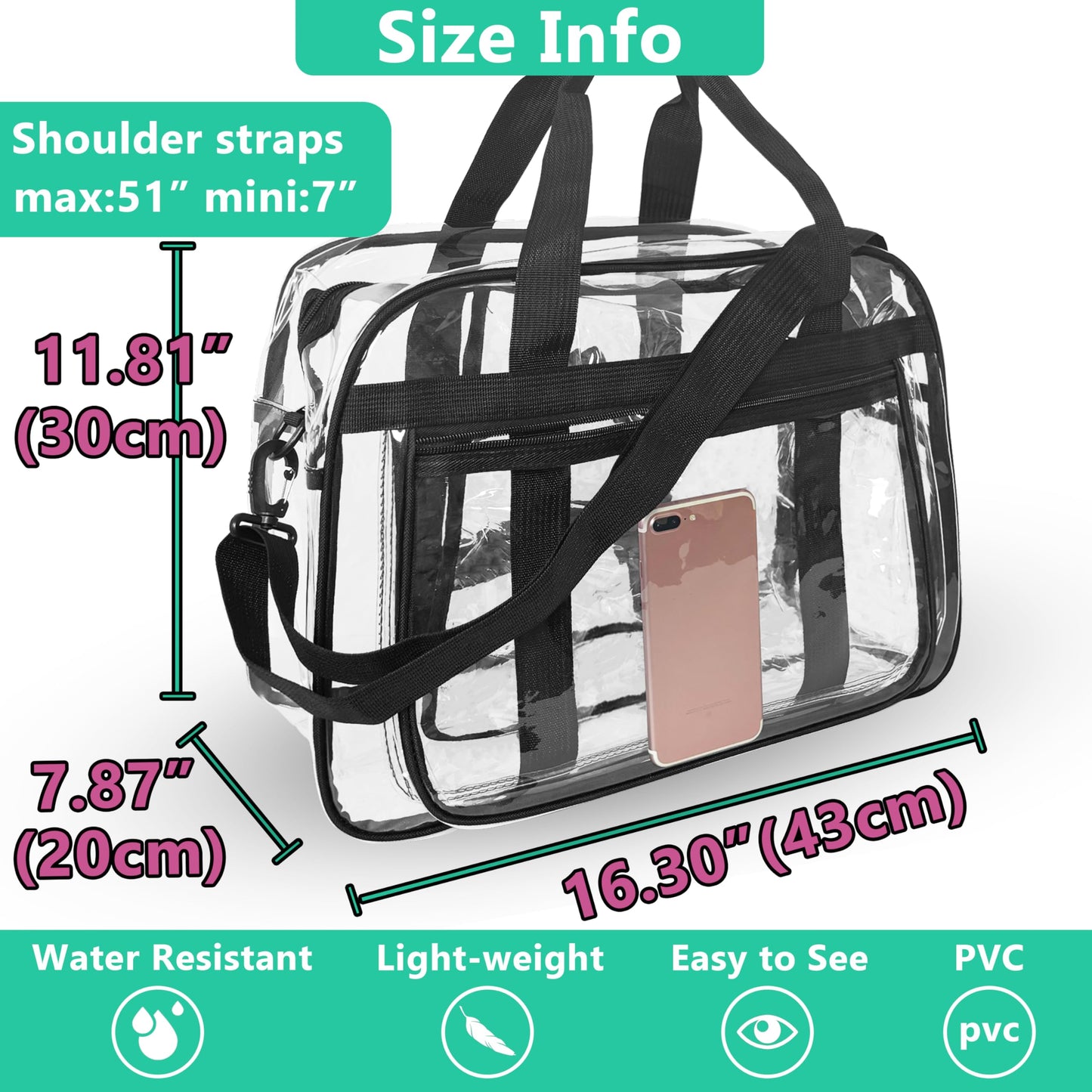 16” Large Clear Duffle Gym Bag, Clear Beach Bag for Travel with Shoe Compartment, Transparent See Through Tote Bag for Women Men