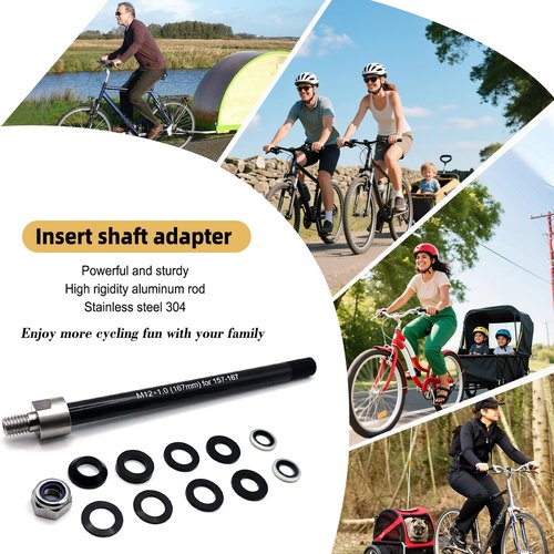 Universal Bicycle Thru Axle Trailer Hitch Adapter - Adjustable M12x1.0/1.5/1.75 Thru Axle (157-192mm),304 Stainless Steel & 6061-T6 Aluminum Shaft for Thule Bike Trailers & Thru-Axle Bikes