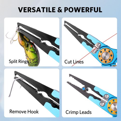 Hathever Fishing Pliers Saltwater, Split Ring Pliers Hook Remover with Safety Lock, Fishing Tools with Sheath and Lanyard, Fishing Gifts for Men