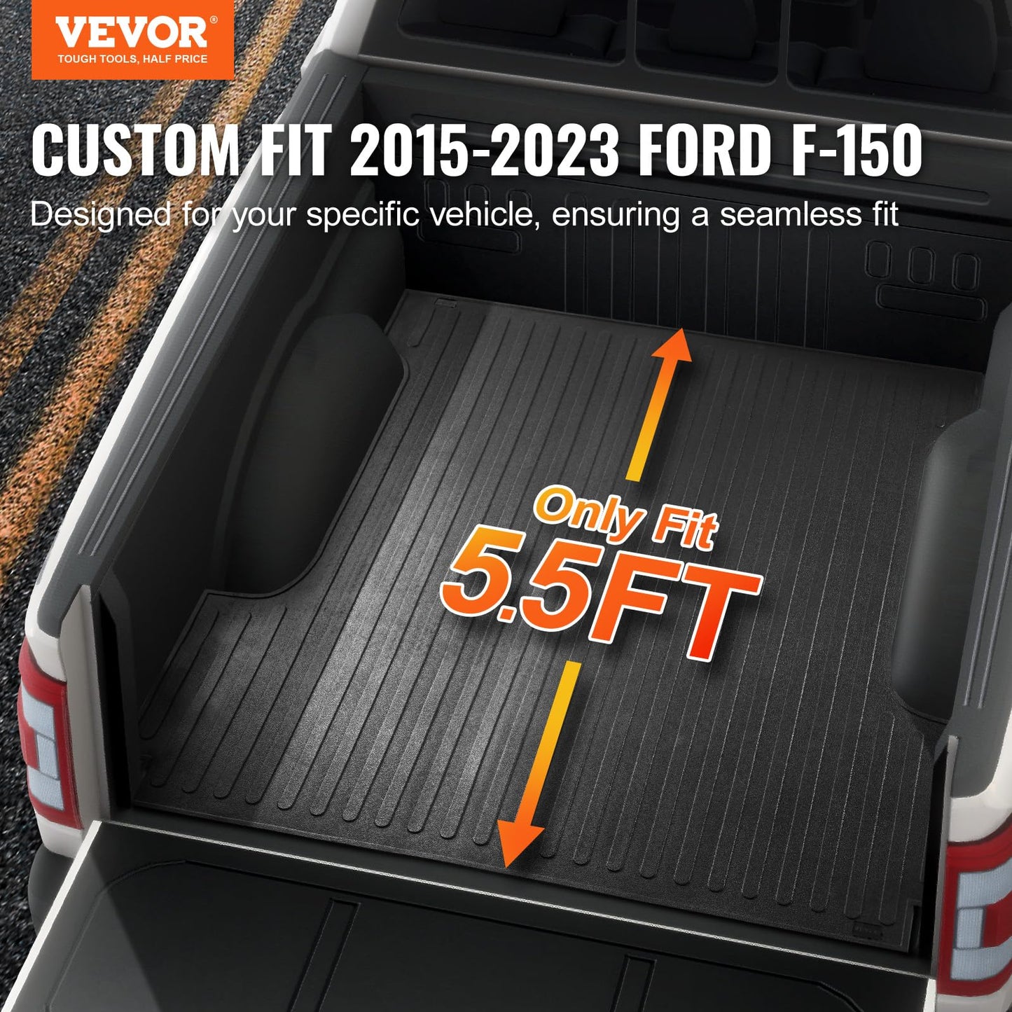 VEVOR Truck Bed Mat, Fits for 2015-2026 Ford F150 5.5 FT Short Bed, 66.5" x 64" Rubber Truck Bed Liner, 1/4" Thick Bed Mat Car Accessories for All-Weather Protection, Prevent Slipping or Damage