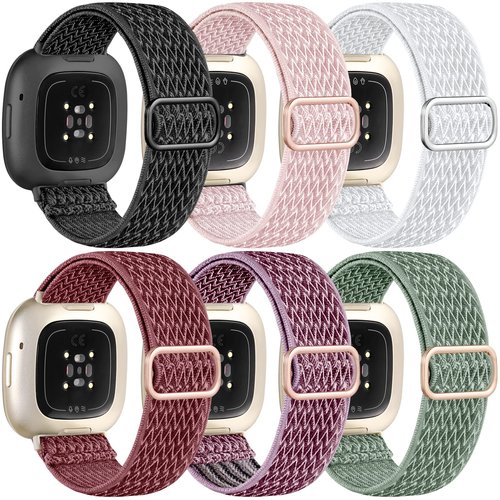 Ouwegaga Compatible with Fitbit Versa 4 Bands for Woman/Sense 2/Sense/Versa 3 Bands, Adjustable Stretchy Nylon Solo Loop Sport Strap Compatible with Fitbit Smartwatch