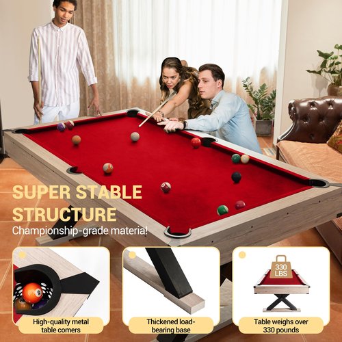 GarveeLife 7 FT Pool Table, Billiard Table with 2 Cue Sticks, Billiard Balls, Cues, Cleaning Brush, X-Legs, Black Cloth, Rustic Grey, 84" L x 46.5" W x 32.7" H