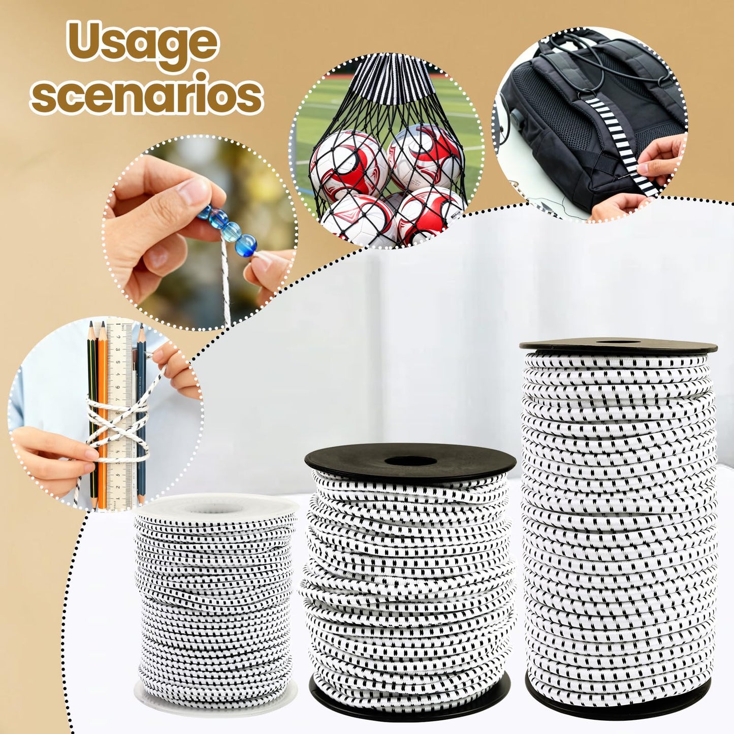 Bungee Cord Roll 3/32 Inch x 100 Feet, White Black Heavy Duty Elastic Shock Cord Nylon Stretch String Kayak Bungee Rope for Luggage, Camping, Kayak, Tent Pole, Tie Downs (3/32" x 100ft)