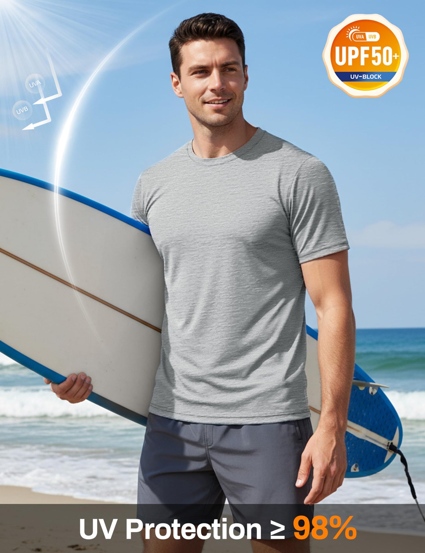 MAGCOMSEN Dry Fit Shirts for Men Short Sleeve Athletic Tops Moisture Wicking SPF Workout Shirts Performance Running Fishing Light Grey L