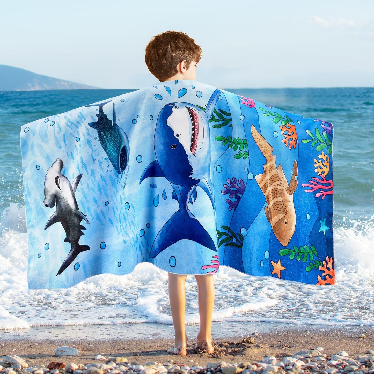 WERNNSAI Kids Beach Towel for Boys, Shark Quick Dry Swim Towel