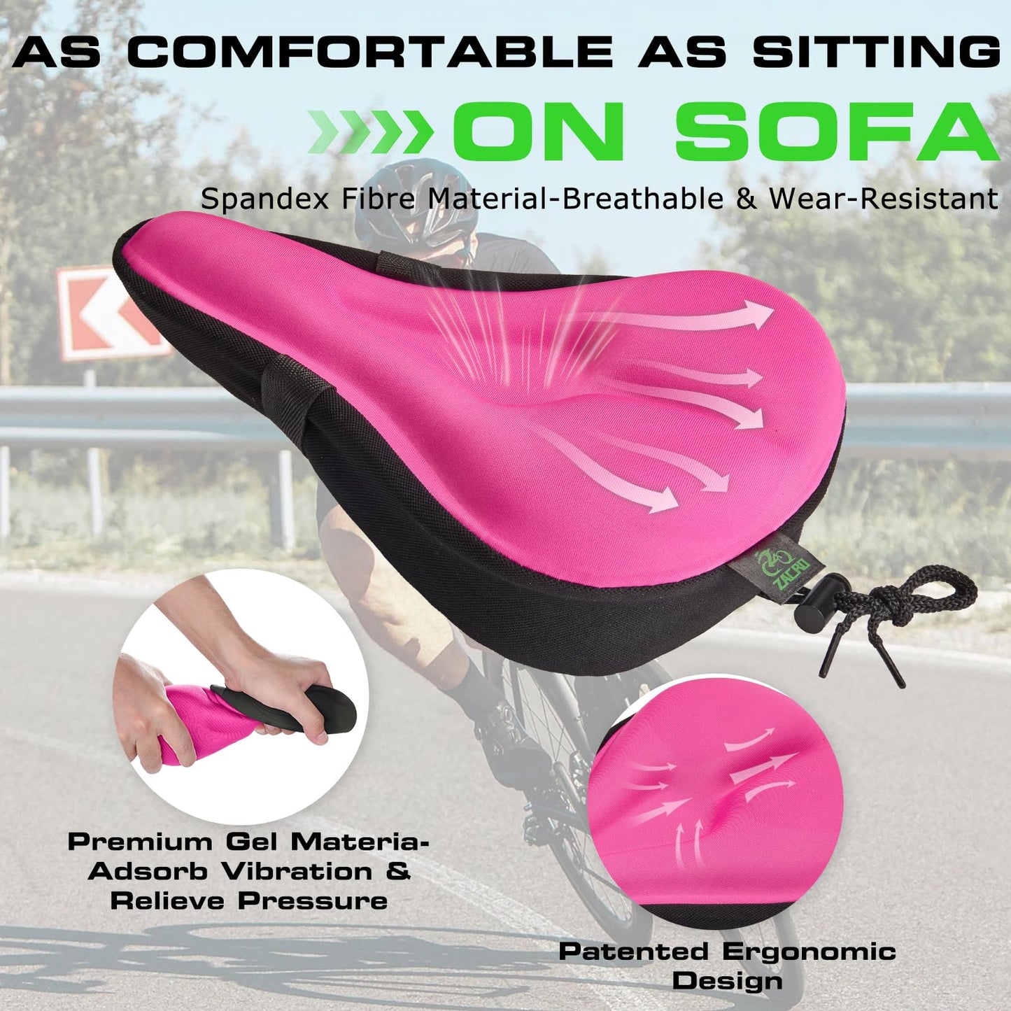 Zacro Bike Seat Cushion, Comfortable Gel Padded Bike Seat Cover, Adjustable Bicycle Cover for Men & Women, Compatible with Stationary Exercise, Mountain and Road Bike Saddles