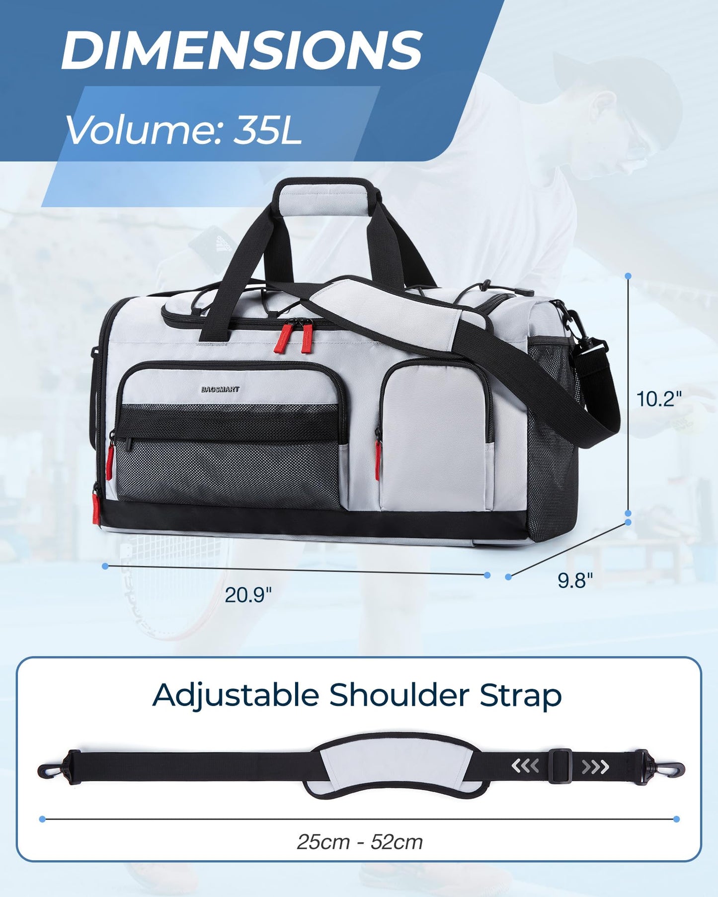BAGSMART Gym Bag for Men, Athletic Sports Backpack Travel Hiking Duffel