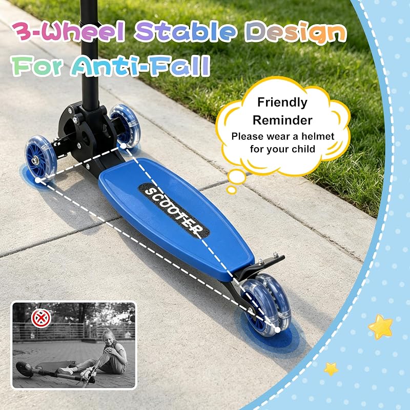 Toddler 3-Wheel Folding Scooter with LED Lights - 2-7 Years, Blue (Variation: Blue)
