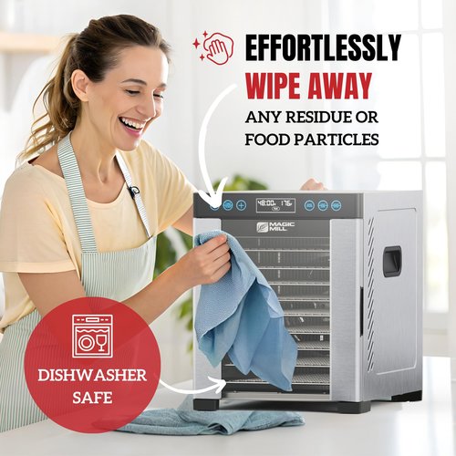 Magic Mill Pro Food Dehydrator Machine | 10 Stainless Steel Trays | Dryer for Jerky, Dog Treats, Herb, Meat, Beef, Fruit | Keep Warm Function, Digital Timer and Temperature Control, ETL Approved (Renewed)