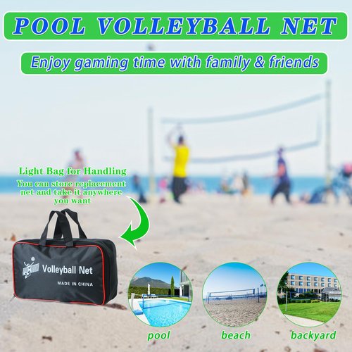 WUBOECE Pool Volleyball Net Replacement 15X3 Ft Extended Length 15Ft-26Ft Adjustable with Heavy Duty Steel Buckle Upgraded Waterproof & Durable Nylon Straps for Swimming (Net Only)